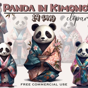 Paquete PNG de oso panda, lindo animal clipart de panda en kimono, lindo panda png, clipart de panda, pegatinas de panda de anime, clipart de fiesta de panda kawaii