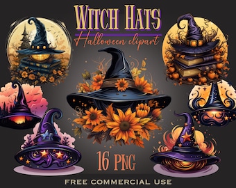Witch hat png bundle, Halloween witch png, Witchcraft clipart, Witch stuff clipart, Dark magic clipart, Halloween png, Free commercial use