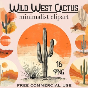 Minimalistische Cactus PNG-bundel, moderne cactuskunst, woestijncactus clipart, Boho western png, retro tshirt print, neutrale esthetische woestijnkunst