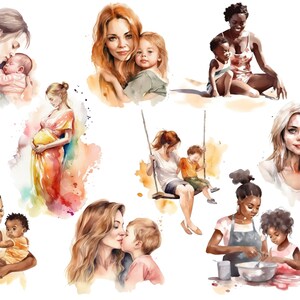 母性クリップアート、母の日のクリップアート、母の日のpng、水彩画のクリップアート、家族のクリップアート、愛するお母さんのpng、母と娘 画像 2