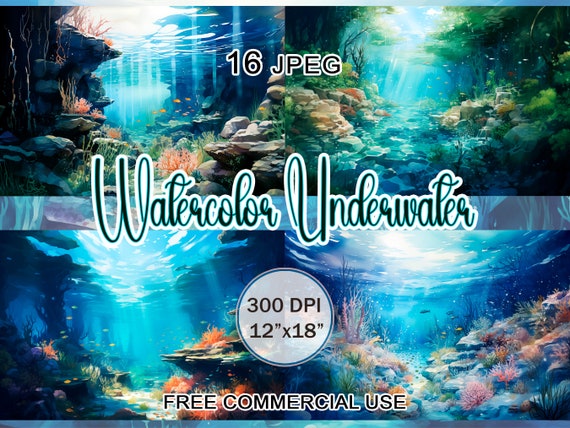 Watercolor Underwater Clipart, Under the sea landscape clipart, Watercolor ocean art, Ocean theme clipart, Watercolor painting ocean clipart