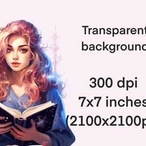 May include: A woman with pink hair holds a book open with a starry sky design. The background is a soft pink.