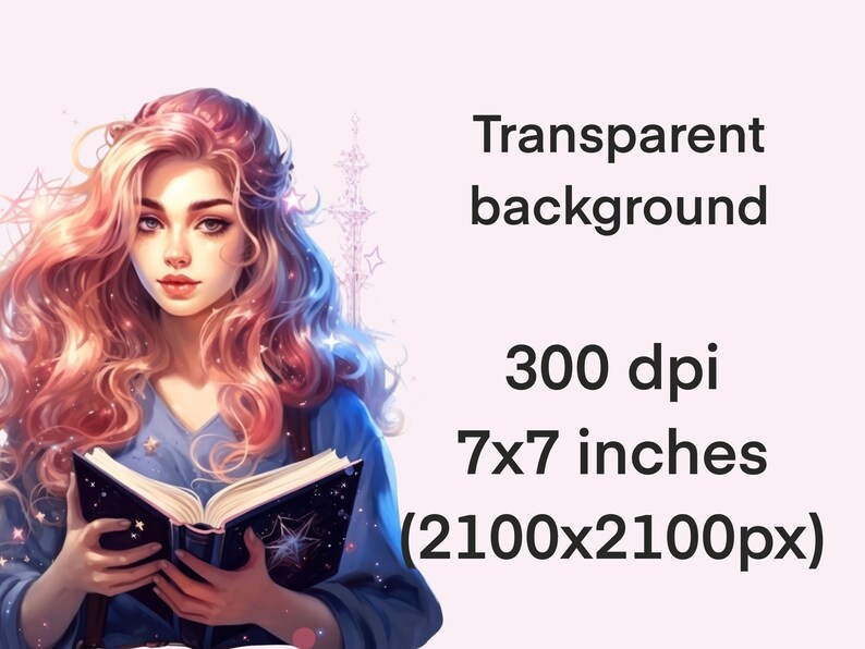 May include: A woman with pink hair holds a book open with a starry sky design. The background is a soft pink.