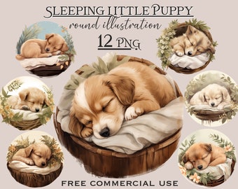 Paquete PNG de cachorros durmiendo, paquete PNG de perros en acuarela, animales bebés PNG, animales en acuarela PNG, clipart durmiendo, clipart para amantes de los perros lindos
