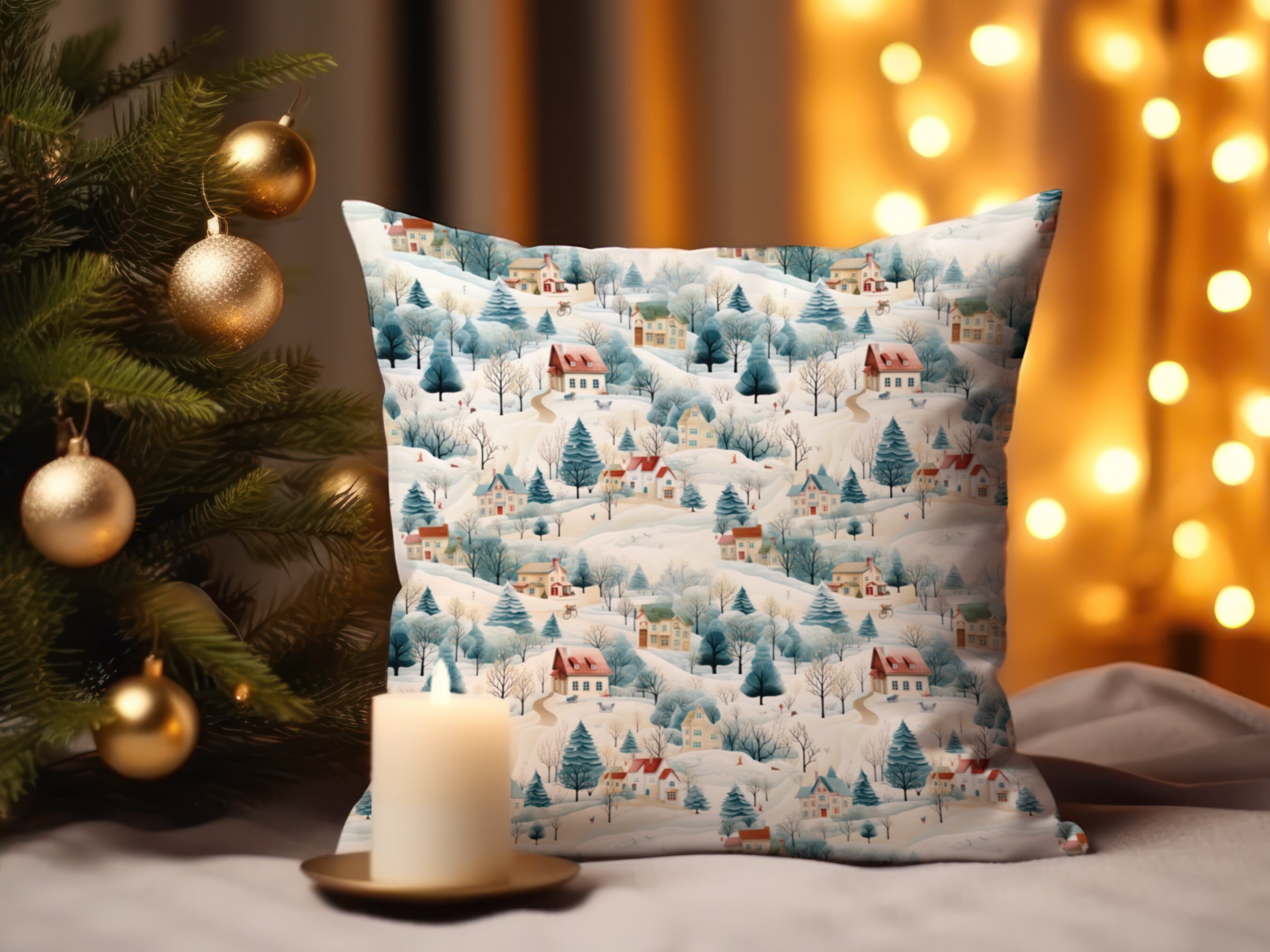 Winter Village Seamless Pattern Bundle, Snowy Landscape Images, Winter ...
