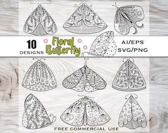 Floral Butterfly Clipart SVG Bundle, Stylish Outline Collection, Boho Moth Silhouette Line Art, Vector Images Sublimation Designs Set