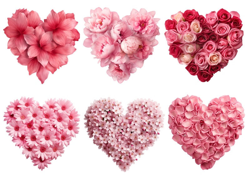 Pink Flower Hearts Clipart, Valentine Heart Png, Valentines Day Png ...