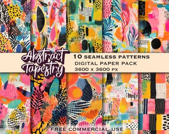 Abstract Tapestry Seamless Patterns Set, Modern abstract art seamless design bundle, Digital paper pack, Abstract clipart, Fabric pattern
