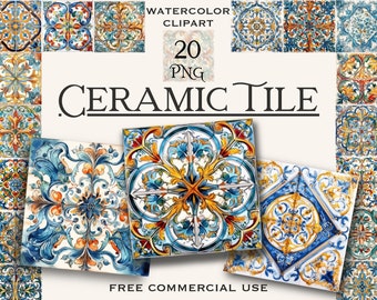 Clipart de carreaux de céramique, lot de png de carreaux d'ornement floral de décoration intérieure pour la conception, le collage, les impressions, le scrapbooking, etc., usage commercial gratuit