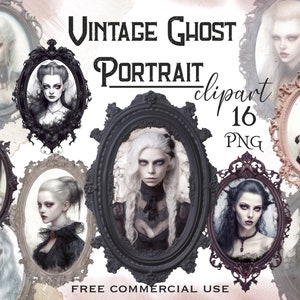 Vintage ghost portrait clipar, Vampire dark aesthetic images in old frame, Victorian gothic witch images png bundle, Free commercial use