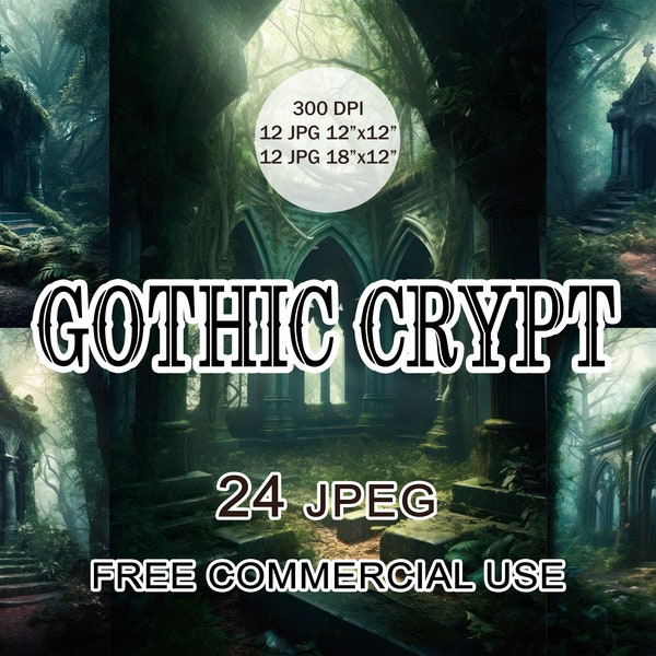 Gothic crypt clipart, Abandoned forest graveyard landscape images, Dark aesthetic tombs horror cemetery art bundle, Free commercial use