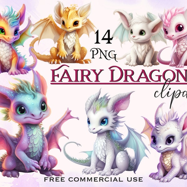 Fairy dragon clipart, Fantasy magic dragons cute images bundle for design, collage, scrapbooking, junk journal etc., Free commercial use