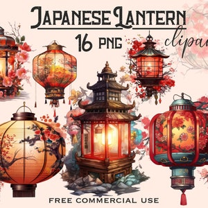Puede incluir: Un conjunto de 16 imágenes de clipart digitales de linternas japonesas. Las linternas son rojas, naranjas y amarillas con diseños intrincados y acentos florales. Las linternas son perfectas para agregar un toque de cultura asiática a tus diseños.