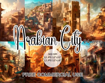Arabian city clipart, Medieval down town lanscape, World history travel images for design, collage, scrapbook etc., Free commercial use