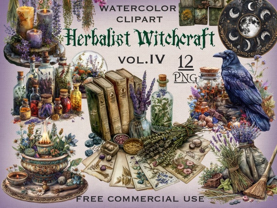 Herbalist Witchcraft PNG Bundle, Alchemical witch clipart, Wicca Druid Magic png, Occult witch png, Dark cottagecore png, Digital downloads