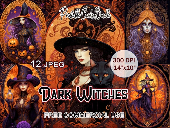 Dark witches clipart, Halloween cards bundle, Witchcraft clipart, Spiritual dark aesthetic art, Halloween clipart, Free commercial use
