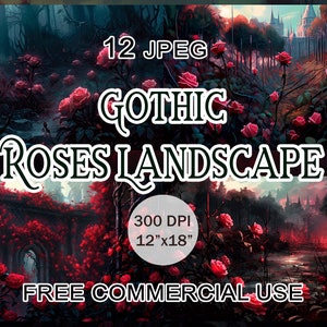 Gotische rozen clipart, pakket met donkere esthetische bloemen, bloemenbundel rood en zwart goth, Victoriaanse afdrukbare afbeeldingen, Gratis commercieel gebruik