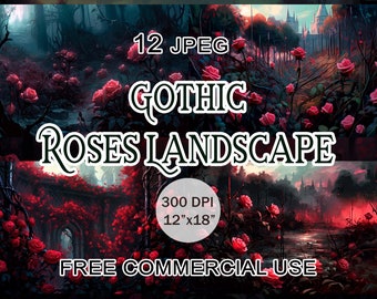 Gothic roses clipart, Dark aesthetic flower landscape pack, Red & Black Goth floral bundle, Victorian printable images, Free commercial use