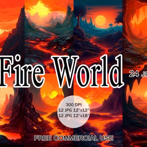 30x20cm Feuer Clipart, Post Apokalypse Landschaft, Höllenfeuer Clipart, Volcano Magma Clipart, Ende der Welt, kostenlose kommerzielle Nutzung