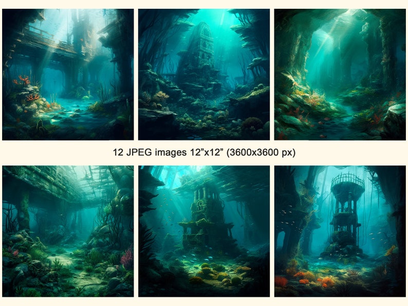 Underwater Adventure Clipart, Fantasy Sunken Ruins, Under the Sea ...