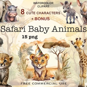 Safari bébé animaux png, clipart animaux mignons, baby shower Safari, animaux Safari png, bébés animaux africains, clipart mignon, animal Safari png