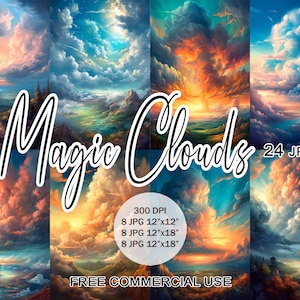 Magic clouds clipart, Fantasy sky background landscape images, Free commercial use, Digital paper for collage, scrapbook, junk journal etc.