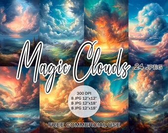 Magic clouds clipart, Fantasy sky background landscape images, Free commercial use, Digital paper for collage, scrapbook, junk journal etc.