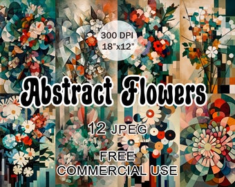 Abstract flower clipart, Suprematism flowers painting, Abstract floral geometric art, Abstract modern art, Abstract botanical painting