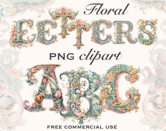 Floral alphabet png, Floral letters png, Digital alphabet, Alphabet letters png, Floral font clipart, Boho alphabet png, Alphabet clipart