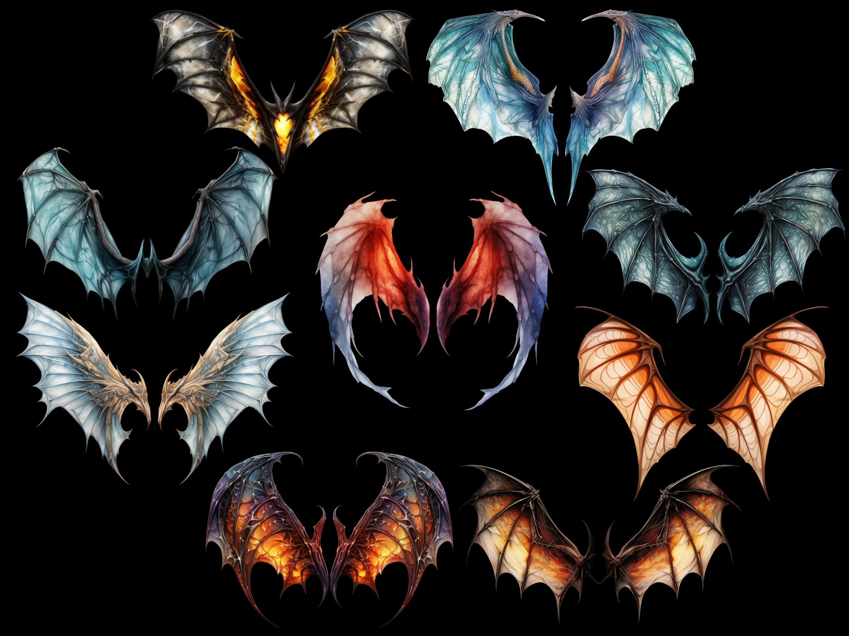 ドラゴンの翼のPNGバンドル、ドラゴンの翼のクリップアート、ドラゴン