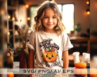 Cutest pumpkin in the patch SVG, Pumpkin patch SVG, Cute vector design, Autumn printable image, Fall sublimation designs Free commercial use