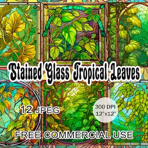 Stained glass tropical leaves clipart, Tropical jungle clipart, Tropical clipart, Digital tropical art, Botanical clipart, Jungle art