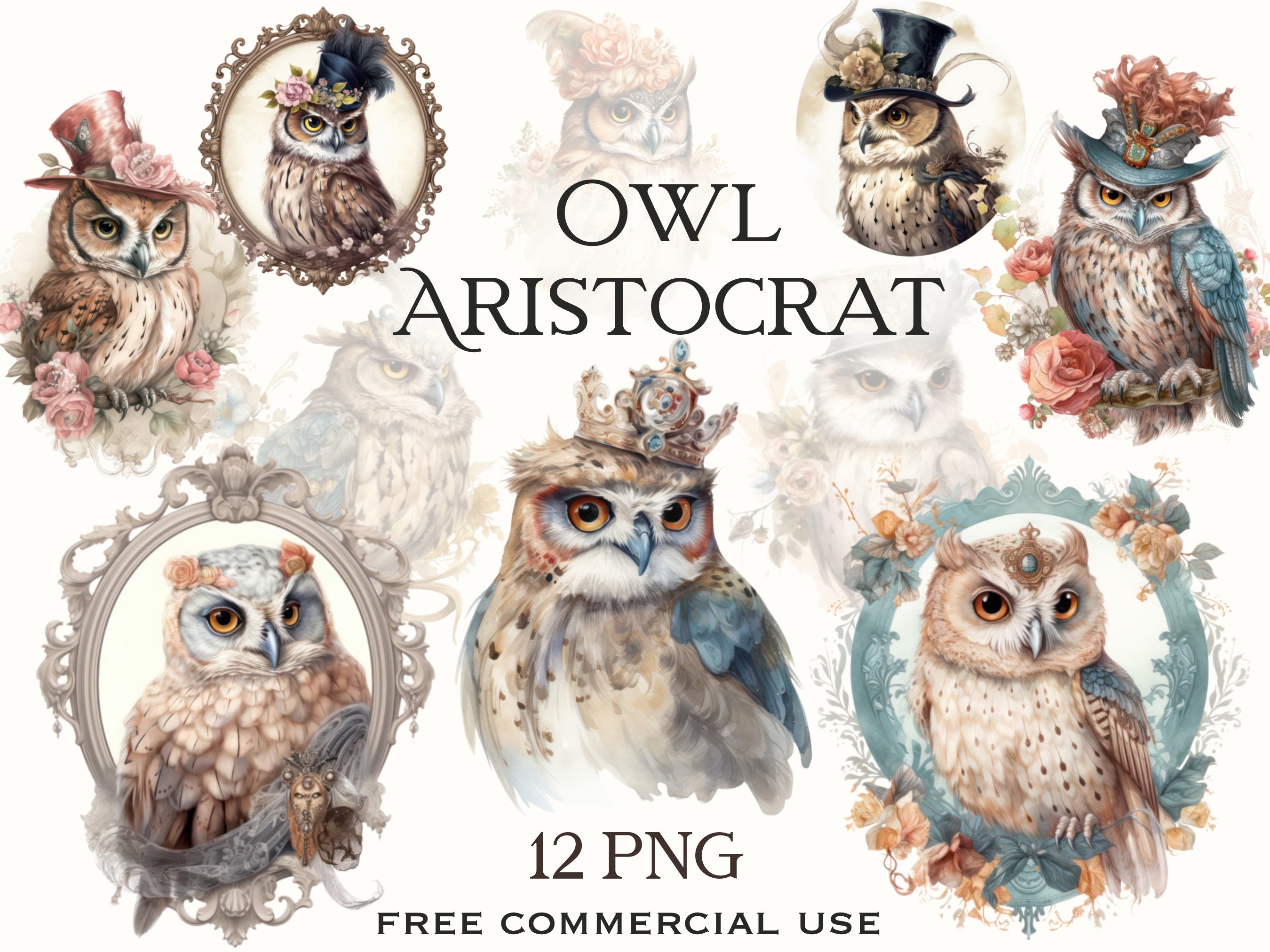 Owl aristocrat png, Watercolor owl png, Magic owl clipart, Owl fantasy clipart, Victorian clipart, C