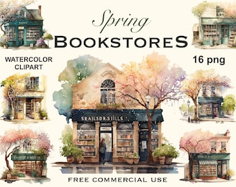 Watercolor Bookstore Clipart Bundle: Book Lover PNG Images (Digital Download)