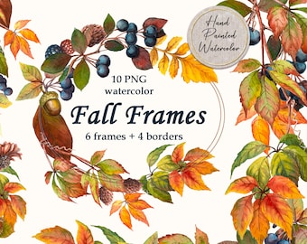 Aquarell Herbst Rahmen png, Herbstlaub Clipart, Florale Grenze png, Herbstkranz Sublimationsdesign, handgemalte Kunst