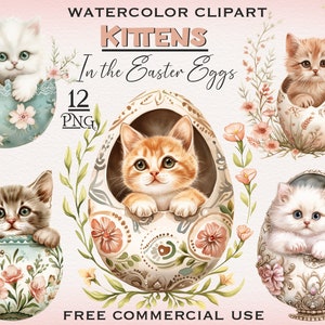 Pâques chaton PNG Bundle, clipart Pâques aquarelle, drôle de chat png, clipart oeufs de Pâques, clipart chaton mignon, bébés animaux png, png de Pâques