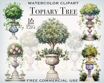 Topiary Tree PNG bundle, Garden clipart, Potted plants png, Potted flower tree png, Floral clipart, Garden plants art, Digital garden art
