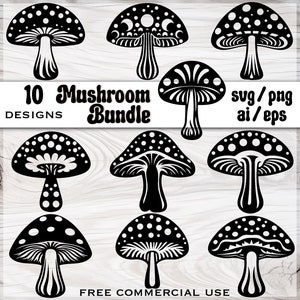Mushroom SVG bundle, Mushrooms silhouette clipart, Printable vector images, Laser cut file, Png sublimation designs, Free commercial use