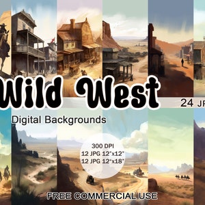 Wild West Art Bundle, Western Graphics Images Set, Cowboy Country Clipart, Horse Painting Jpg, Horse Junk Journal Jpeg, Background Clipart