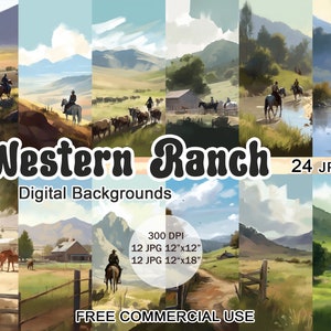 Western Ranch jpeg, Cowboy Clipart, Western Grafik, Country Clipart, Pferde Clipart, Aquarell Clipart, Digitaler Hintergrund Clipart