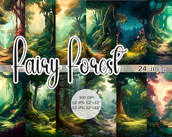 Fairy forest clipart, Fairy tale landscape jpeg images with free commercial use, for design, print, collage, scrapbook, junk journal etc.