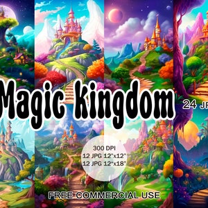 Magic kingdom fantasy landscape clipart, Fairytale medieval castle clipart, Fairy tale castle junk journal kit, Magic castle clip art