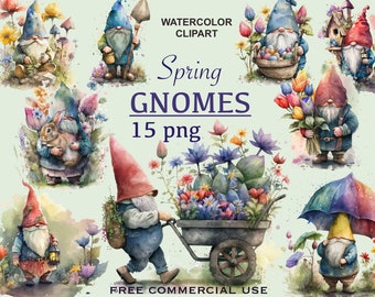 Garden gnome clipart, Spring gnome png, Gnome clipart commercial use, Watercolor clipart, Gnome clip art, Garden gnome png, Easter gnome png