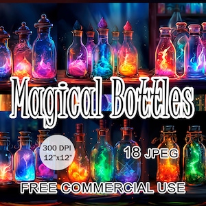 Magical bottles clipart, Witch potion bundle, Witchcraft wiccan artwork, Metaphysical apothecary cabinet supplies art, Free commercial use
