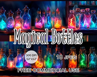 Magical bottles clipart, Witch potion bundle, Witchcraft wiccan artwork, Metaphysical apothecary cabinet supplies art, Free commercial use
