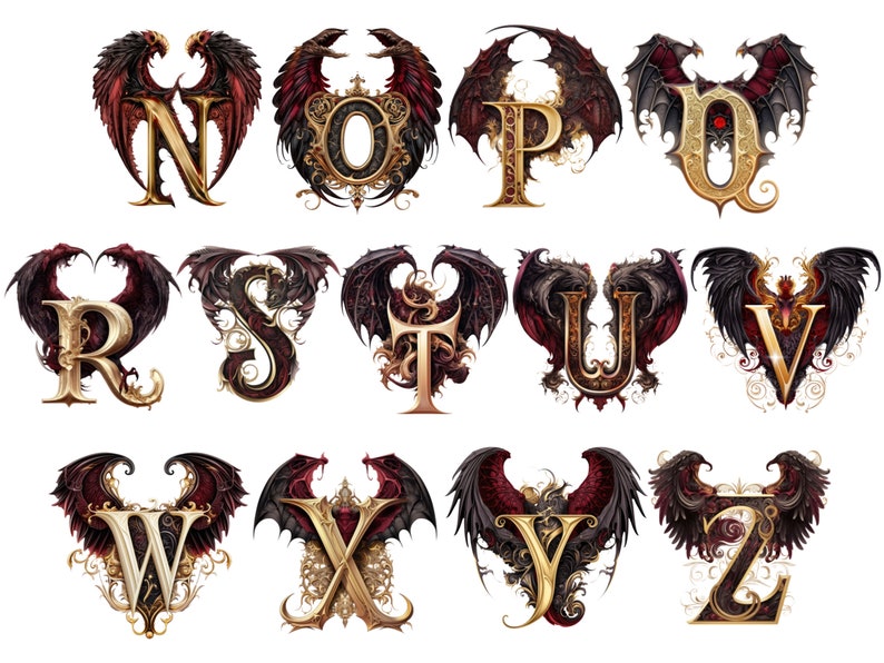 Demonic Gothic Alphabet Clipart, Dark Aesthetic Letters Png Bundlle ...