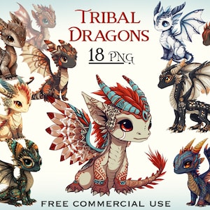 Paquete PNG de dragón tribal, imágenes prediseñadas de dragón original, arte de dragón digital, imágenes de dragón mágico, imágenes prediseñadas de dragones imaginarios, imágenes prediseñadas de fantasía únicas