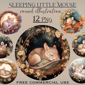 Lot PNG de souris endormie, bébés animaux png, clipart aquarelle souris, petite souris florale png, aquarelle animaux png, faites de beaux rêves png