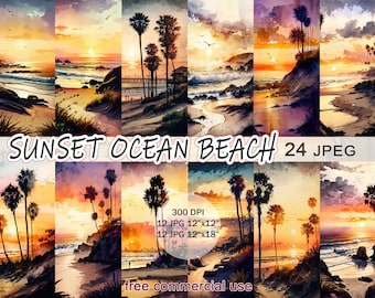 Ocean sunset clipart jpg, Sunset art jpeg, Beach backdrop jpeg, Ocean beach clipart, Beach digital paper, Summer sunset jpg
