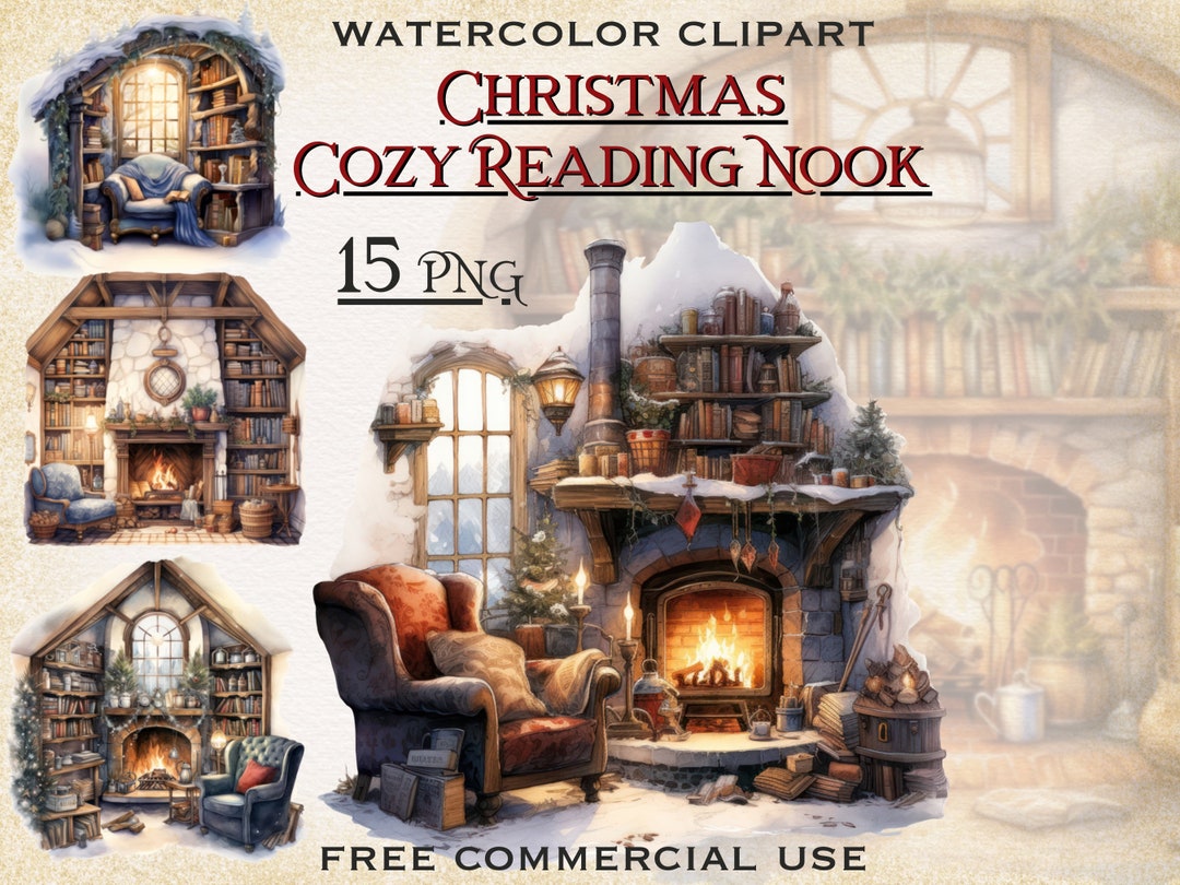 Christmas Cozy Nook Png Bundle, Book Nook Clipart, Book Lover Bookworm ...